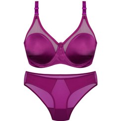 تصویر ست شورت و سوتین ساتن زنانه پانیذ مدل 4649 رنگ آبی کاربنی و سرخابی 