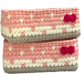 تصویر سبد قلاب بافی تریکو طرح سیسمونی نوزادی کد 2585 مجموعه 2 عددی 