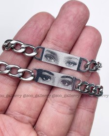 تصویر دستبند حک چشم استیل رنگ ثابت با زنجیر کارتیه 