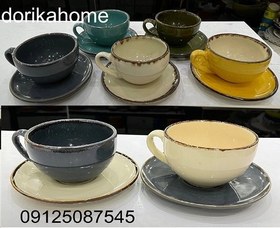 تصویر فنجان نعلبکی لته دوریکا طرح بانددار cup and saucer dorika