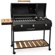 تصویر باربیکیو گازی و ذغالی با سایز دهنه ۱۰۰ سانت با خوراک پز و میز کار ترمو در سمت چپ (مدل B100-L2) 