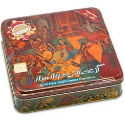 تصویر گز لقمه فاقد شکر 100 درصد انگبین و 40 درصد مغز پسته عصاری 450 گرم بسته بندی حلب 