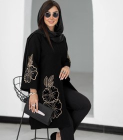 تصویر مانتو مجلسی زنانه مدل نازگل سایز ۳۶ تا ۵۶ با پارچه شانتون 