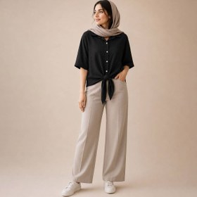 تصویر شومیز زنانه گره ای مدل اطلسی رنگ آبی 