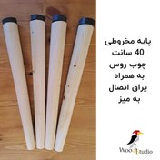 تصویر پایه چوبی مخروطی 40 سانت از چوب روسی به همراه لچکی – مناسب برای میز و مبلمان 