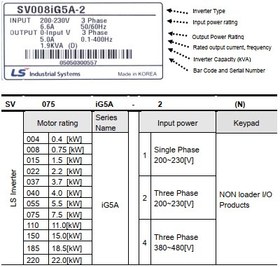 تصویر اینورتر سه فاز 0.75 کیلو وات (1 اسب بخار) سری iG5 برند LS مدل SV008iG5A-4 ا LS low voltage VFD 0.75 KW SV008iG5A-4 LS low voltage VFD 0.75 KW SV008iG5A-4