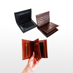 تصویر کیف پول جیبی دو آلبوم چرم طبیعی کد ۴۸۹ - مشکی Pocket wallet, two albums, natural leather, code 489