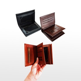 تصویر کیف پول جیبی دو آلبوم چرم طبیعی کد ۴۸۹ - مشکی Pocket wallet, two albums, natural leather, code 489