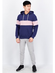 تصویر سویشرت مردانه با کلاه و آستین بلند دو رنگ، سرمه‌ای برند sovereign code Men Hooded Two-Tone Long Sleeve Sweatshirt, Navy