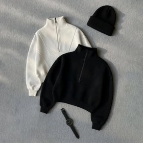 تصویر سویشرت زنانه نیم زیپ BMW فری‌سایز با آستر کرکی 