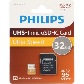 تصویر PHILIPS microSDHC & adapter UHS-I Ultra Speed U3 Class 10 V30 A1 – 95MB/s – 32GB (گارانتی مادام‌العمر استار مموری) 