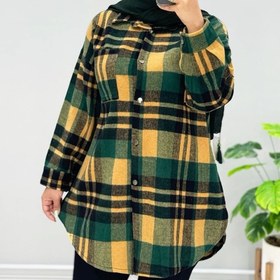 تصویر شکت زنانه چهارخونه پاییزی - مشکی نسکافه ای 