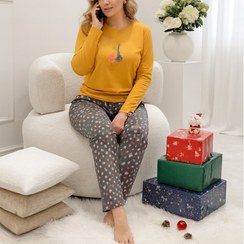 تصویر مکسي ست راحتي با شلوار خالدار رنگی کد 2036 