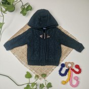 تصویر ژاکت بافت نوزادی پسرانه آستین بلند برند lupilu طرح کلاه دار زیپ دار- آستر توکرک سرمه ای رنگ - 2-6 ماه 
