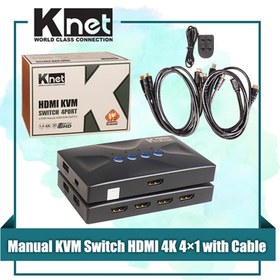 تصویر سوییچ 4 پورت HDMI KVM کی نت مدل K-SWKHM004 K-NET K-SWKHM004 KVM HDMI 4 Port