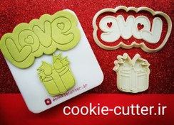 تصویر پک مهر و کاتر کوکی طرح جعبه هدیه و لاو LOVE 