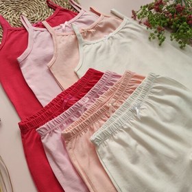 تصویر ست نخ پنبه تاپ و شورت سفید استخوانی دخترانه موپولو کد 0001 Mopolo girls bone white top and short set code 0001