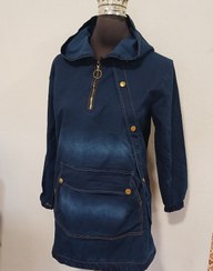 تصویر هودی دخترانه ( زنانه ) جین کاغذی کلاهدار جلو نیم زیپ 