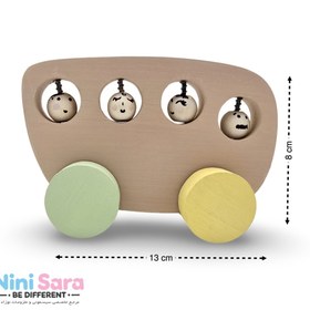 تصویر اتوبوس چوبی طرح فرشته مناسب اکسسوری اتاق نوزاد با بهترین کیفیت چوب راش و رنگ اکریلیک 