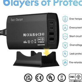 تصویر USB C Desktop Charger Station 100W 2 USB-C + 2 USB-A 4 Multi Port Hub Block PD Laptop Tablet Wall Plug Charger Adapter Compatible with MacBook Pro/Air,DELL,Steam Deck,iPhone 