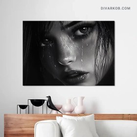 تصویر تابلو دختر غمگین با تم سیاه و سفید | Sad girl with black and white theme 