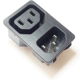 تصویر جک پاور AC نری و مادگی رو پنلی , AC power input jack, 250V 15A 