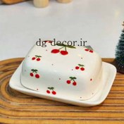 تصویر کره و پنیر خوری سرامیکی طرح آلبالو 