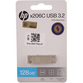 تصویر فلش 128 گیگ اچ پی HP x206C OTG Type-C USB3.2 HP x206C OTG Type-C USB3.2 128G Flash Memory