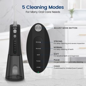 تصویر واترجت برند AUIEI مدل Y209 دارای ۸ عدد سری UIEI Water Flosser for Teeth Cordless, Professional Oral Irrigator 5 Modes & 4 Jet Tips USB-C Rechargeable Teeth Cleaner Portable 300ML Dental Tooth Care Tool Kits Home Use Travel (Black)