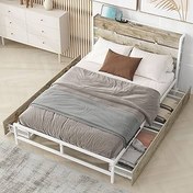 تصویر تخت خواب یک و دو نفره باکس دار (4 باکس) چوب و فلز طرح مهراد 