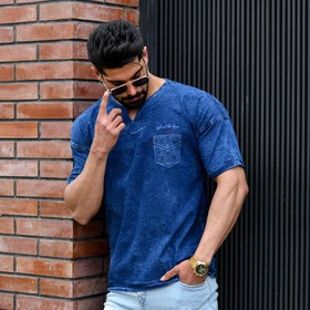 تصویر تیشرت مردانه لی یقه کوبایی کد 13495 Men's t-shirt with Cuban collar, code 13495