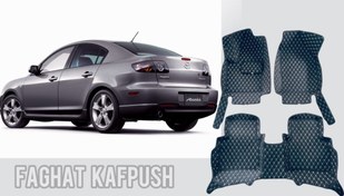 تصویر کفپوش 6 بعدی مزدا 3 قدیم - مشکی دوخت سفید / اتاق و صندوق / با لوگو mazda 3 car floor mat