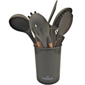 تصویر سرویس کفگیر و ملاقه 12 پارچه سیلیکون دسته چوبی برند Karaca 