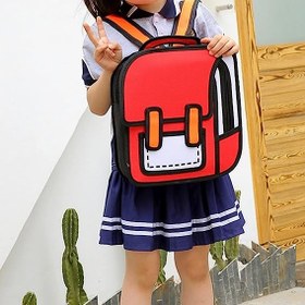 تصویر کوله پشتی کارتونی مدرسه دوبعدی رنگ قرمز Aobiono Kawaii Backpack Cute Cartoon 3D Jump Style 2D Drawing Aobiono Kawaii Backpack Cute Cartoon 3D Jump Style 2D Drawing