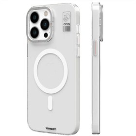 تصویر قاب آیفون YOUNGKIT مدل Hermit مگ سیف دار شفاف- Youngkit Transparent Hermit Multifunctional Stand Magsafe iPhone 14/15 Case 