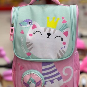 تصویر کیف مدرسه طرح گربه دخترانه School bag with cat design for girls