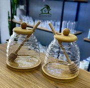 تصویر عسل خوری پیرکس قاشق دار دارای کفی بامبو سایز بزرگ 