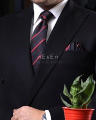 تصویر کراوات و دستمال جیب NESEN - طرح درفش کاویانی مشکی قرمز V7 