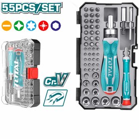 تصویر ست ۵۵ عددی سری پیچ گوشتی و سری بکس توتال مدلTACSD30556 TACSD30556 55 Pcs Screwdriver Bits Set