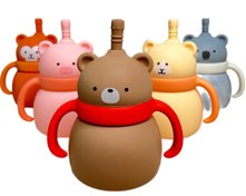 تصویر لیوان آموزشی نی دار سیلیکونی کودک عروسکی 