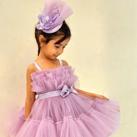 تصویر لباس بچه گانه پرنسسی مجلسی آستر دار رنگ یاسی مناسب ۲ تا ۱۲ سالکد ۳۲۸ 