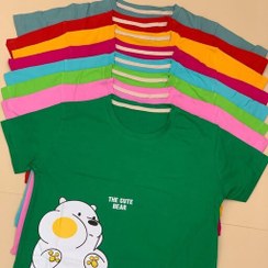 تصویر ست تیشرت و شورتک زنانه نخ پنبه آستین کوتاه فری سایز طرح خرس کله فندقی 