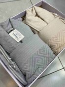 تصویر حوله تن پوش ست عروس و داماد۶تیکه دو رو ابگیر۱۰۰٪ ازبرند سافت کتان - طوس پررنگ کرم 