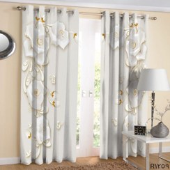 تصویر پرده چاپی سه بعدی طرح گل های سفید و طلایی برجسته کد R1259 