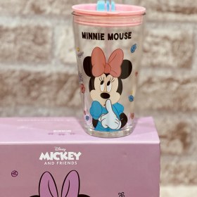 تصویر لیوان شیشه ای نی دار دیزنی 