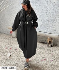 تصویر پیراهن بلند، هودی لانگ کمر پانچی، جیب دار و کلاهدار - مشکی 60904