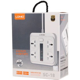 تصویر چند راهی 4 خانه برق ارت دار الدینیو SC-18 با کابل 2 متری + شارژر USB و Type-C Ldnio SC-18 Way Electricity Adapter 2M WITH 3 USB AND 1 Type-C PORT