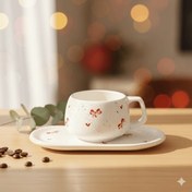تصویر ماگ و زیرماگی سرامیکی طرح پاپیون کد621 Ceramic mug and saucer, bow tie design, code 621