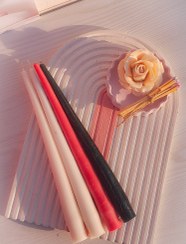 تصویر شمع قلمی ساده ۲۵ سانتی - توت فرنگی / طلایی 