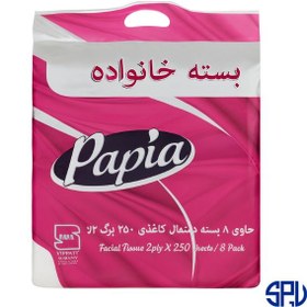 تصویر دستمال کاغذی 250برگ دولایه پاپیا 8عددی 